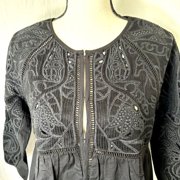 Lucky Brand Tops - Boho Peasant Shacket Top Lucky Brand Embroidered Black Folk Western Indie Sz S